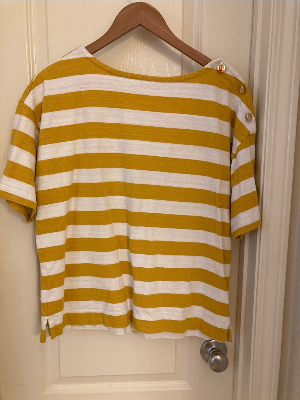 Striped Yellow and White Short Sleeve Top - Casual Women's Tee
